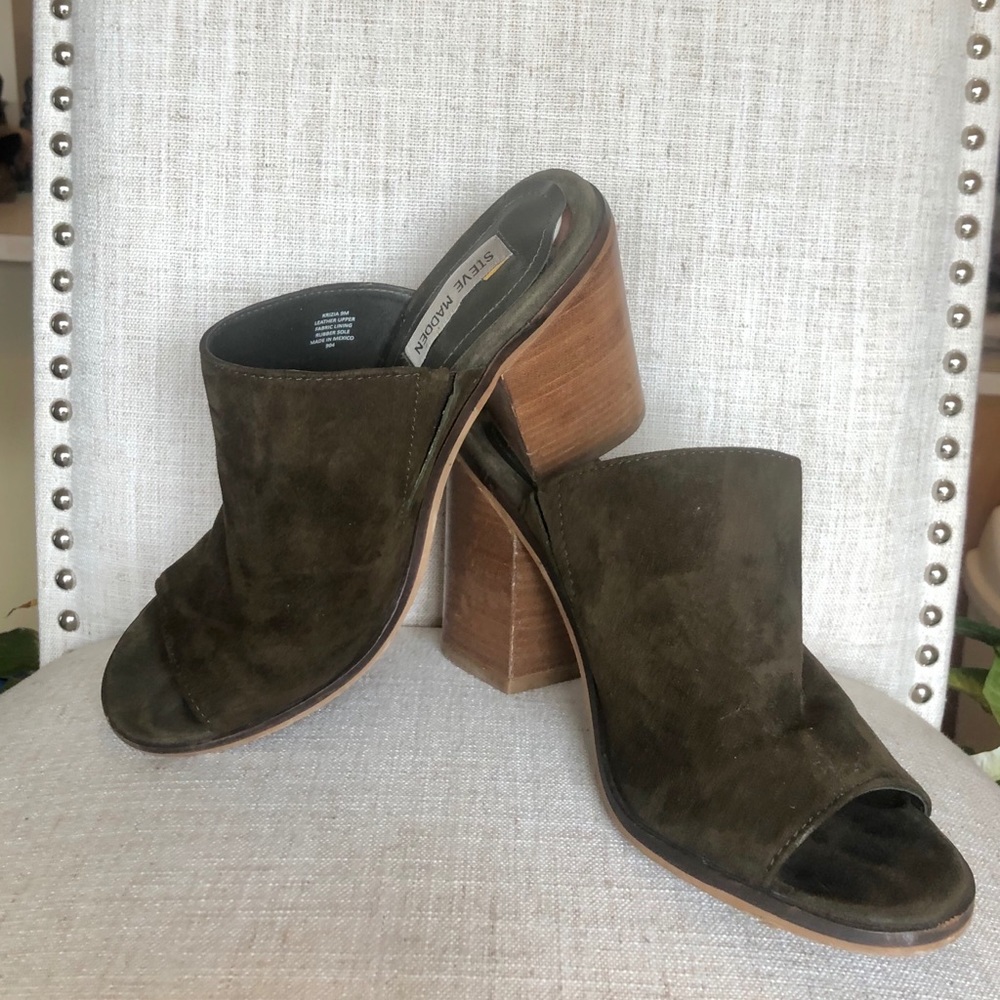 Steve Madden Olive Green Stacked Open Toe Mule